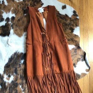 Ministry of Style Suede fringe leather brown Vest Coachella!